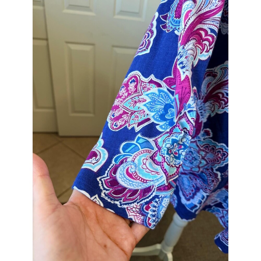 Chicos Ultimate Tee Size 2 Large Paisley Open Front Cardigan Top Pockets Boho - Picture 5 of 13